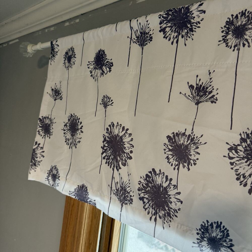 DriftAway Dandelion Valance 52x14 White Gray Floral Window Curtain